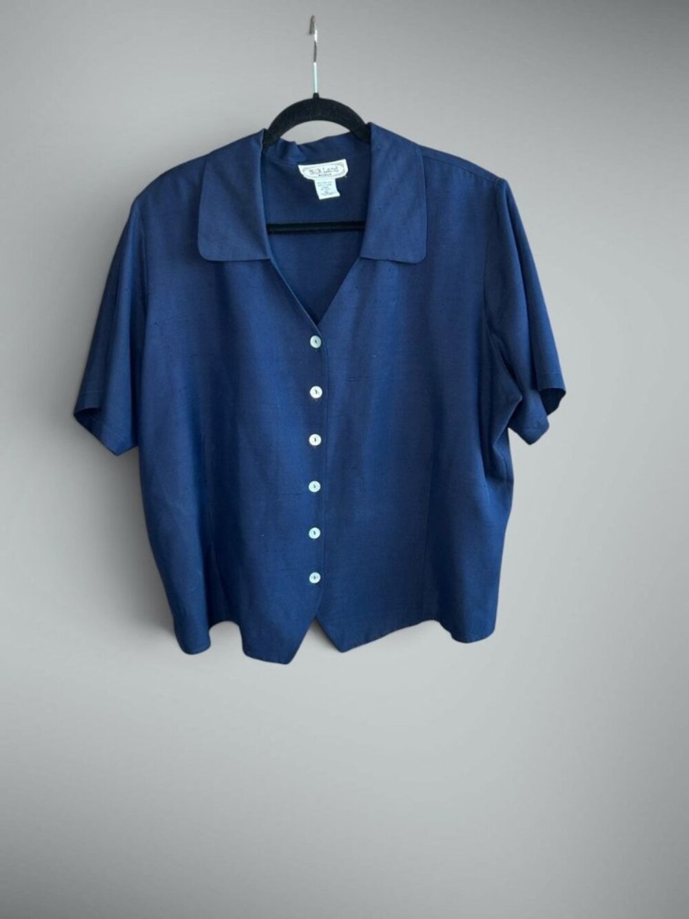 Silkland Women's 100% Silk Navy Blue Short Sleeve Blouse Size 2X